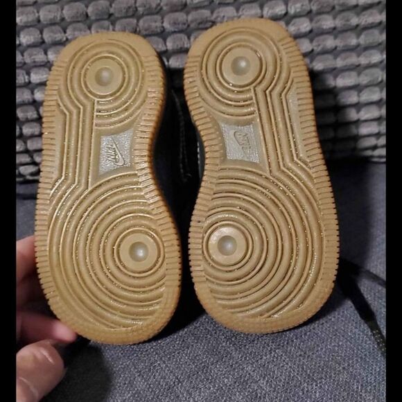 Nike TD Toddler Air Force Black Leather Lime Stitch Gum Soles Shoes Size 5 5c - Picture 6 of 6